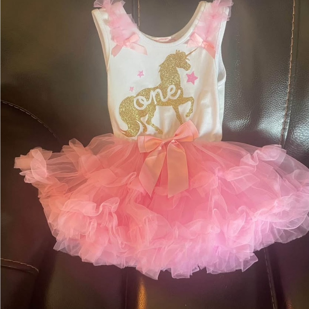 Pink Tutu Dress with Gold Unicorn